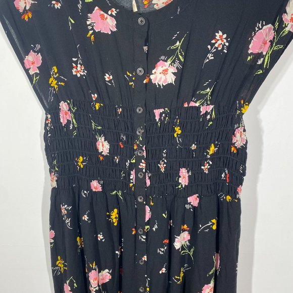 Free People Black Floral Button Down Sleeveless Dress, Size M - Picture 3 of 8